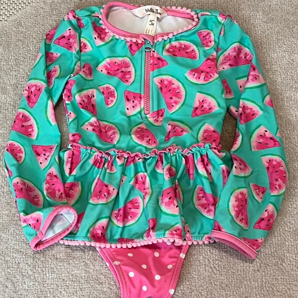 Matilda Jane Splash of Watermelon one piece Rashguard Size 2 Toddler